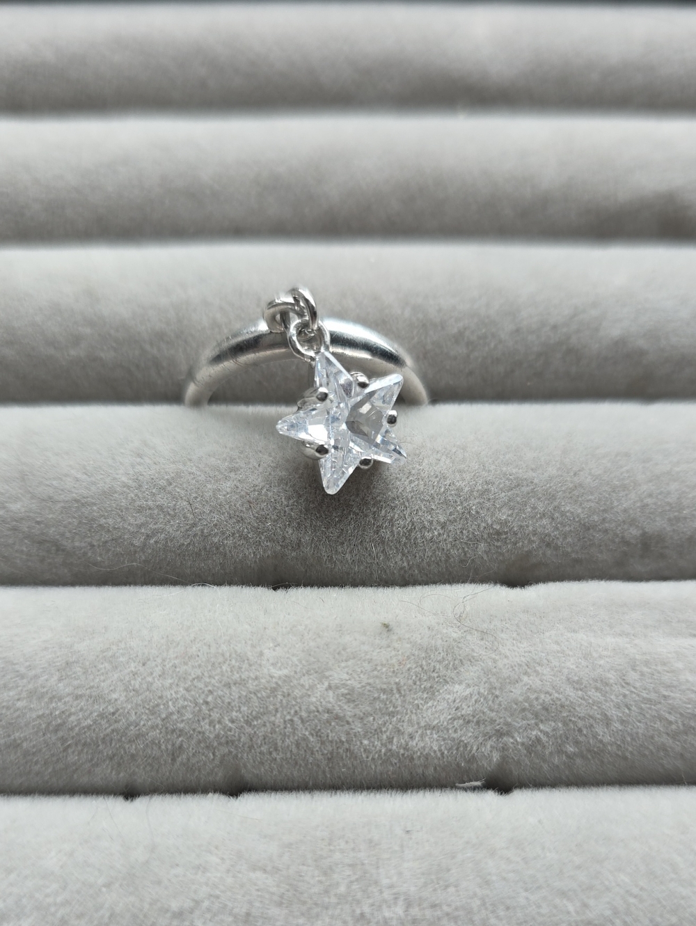 Sterling Silver Star Charm Ring - Clear Crystal